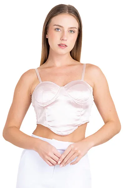 Top satinado copas bajo irregular sold by Shasa