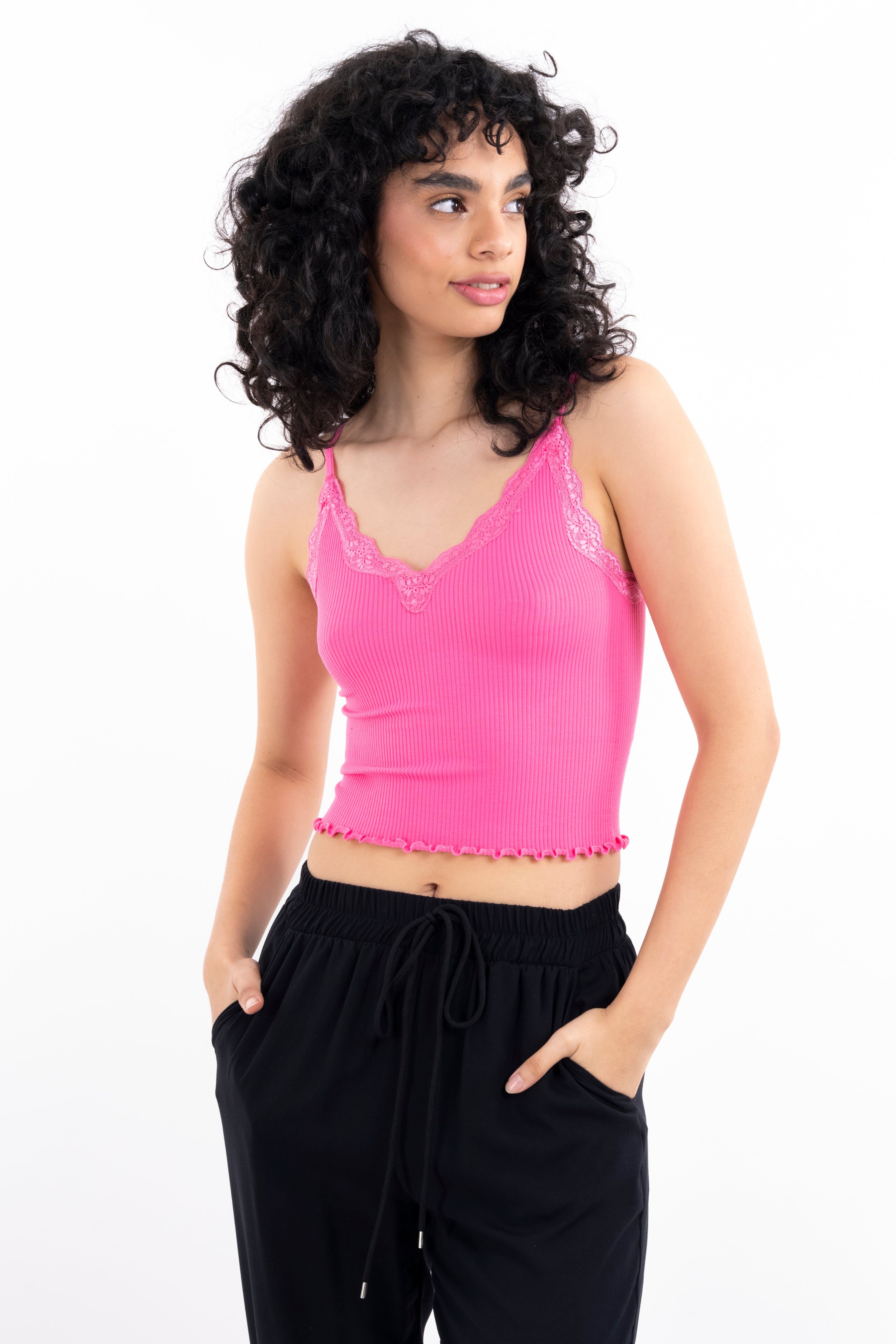 Top rib liso tirantes encaje sold by Shasa