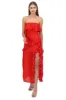Vestido strapless con olanes sold by Shasa