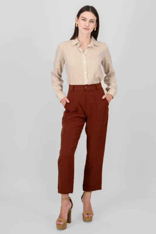 Pantalón Cintura Alta Capri Bolsas sold by Shasa