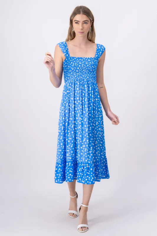 Vestido midi fruncido flores sold by Shasa