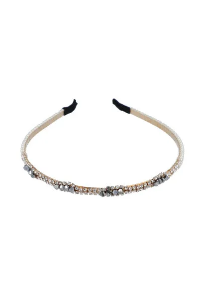 Diadema delgada metálica perlas sold by Shasa