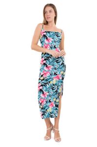 Vestido maxi tropical tirantes delgados sold by Shasa