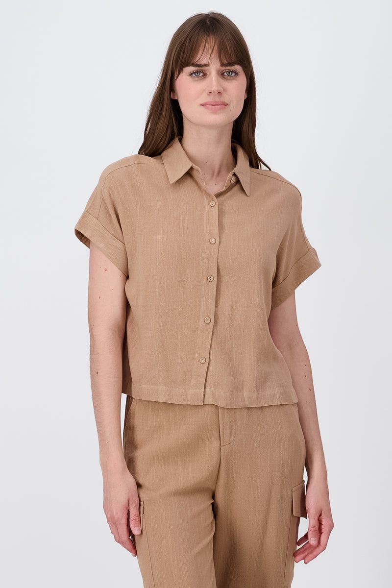 Camisa Crop Manga Corta Lino sold by Shasa