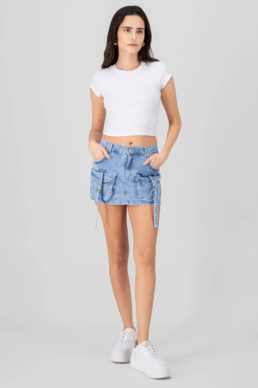 Falda short cargo 2 bolsas con jaretas sold by Shasa