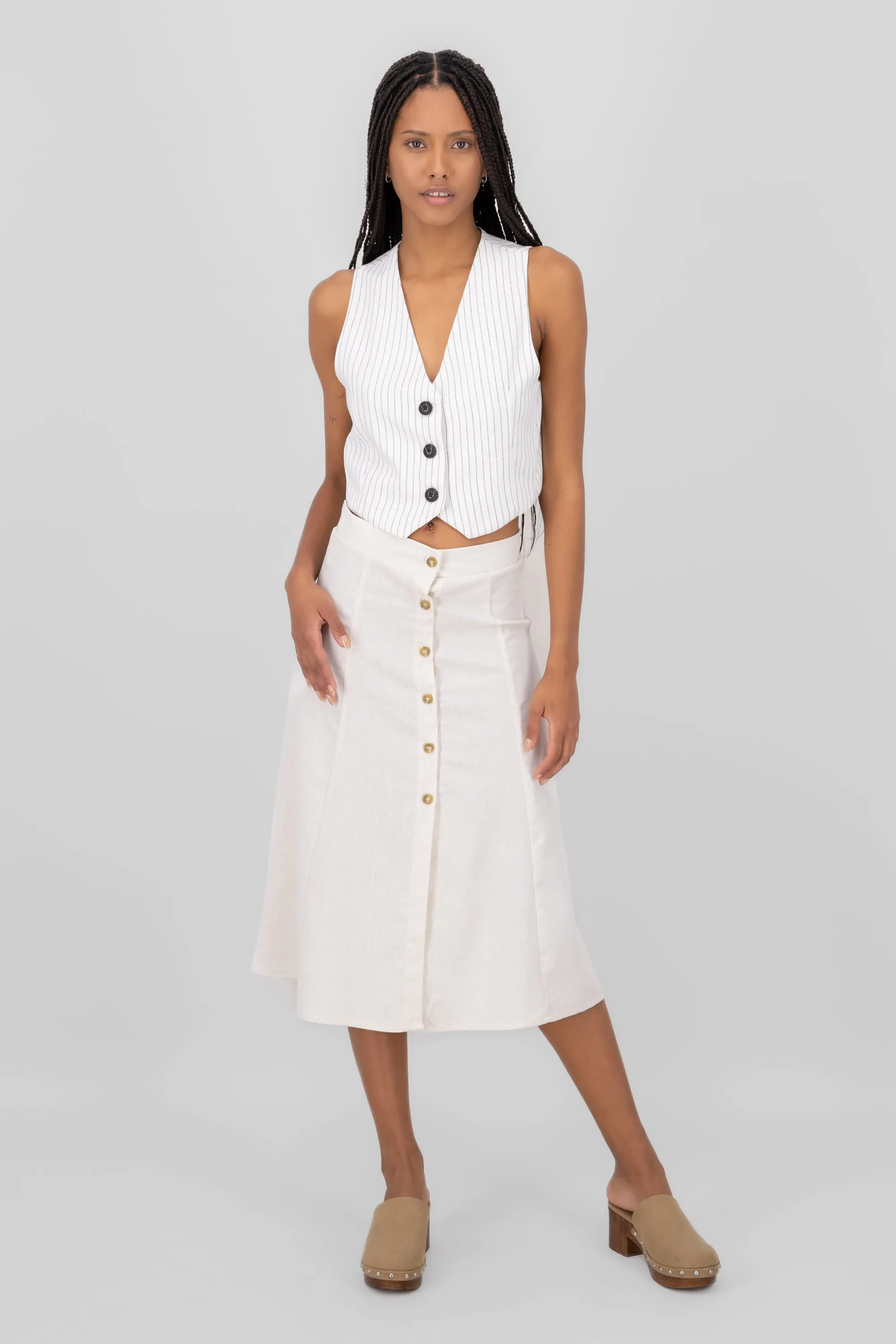 Falda lino midi con botones Hypsters sold by Shasa