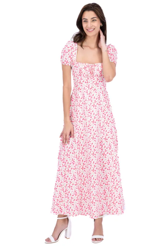 Vestido maxi manga corta flores sold by Shasa