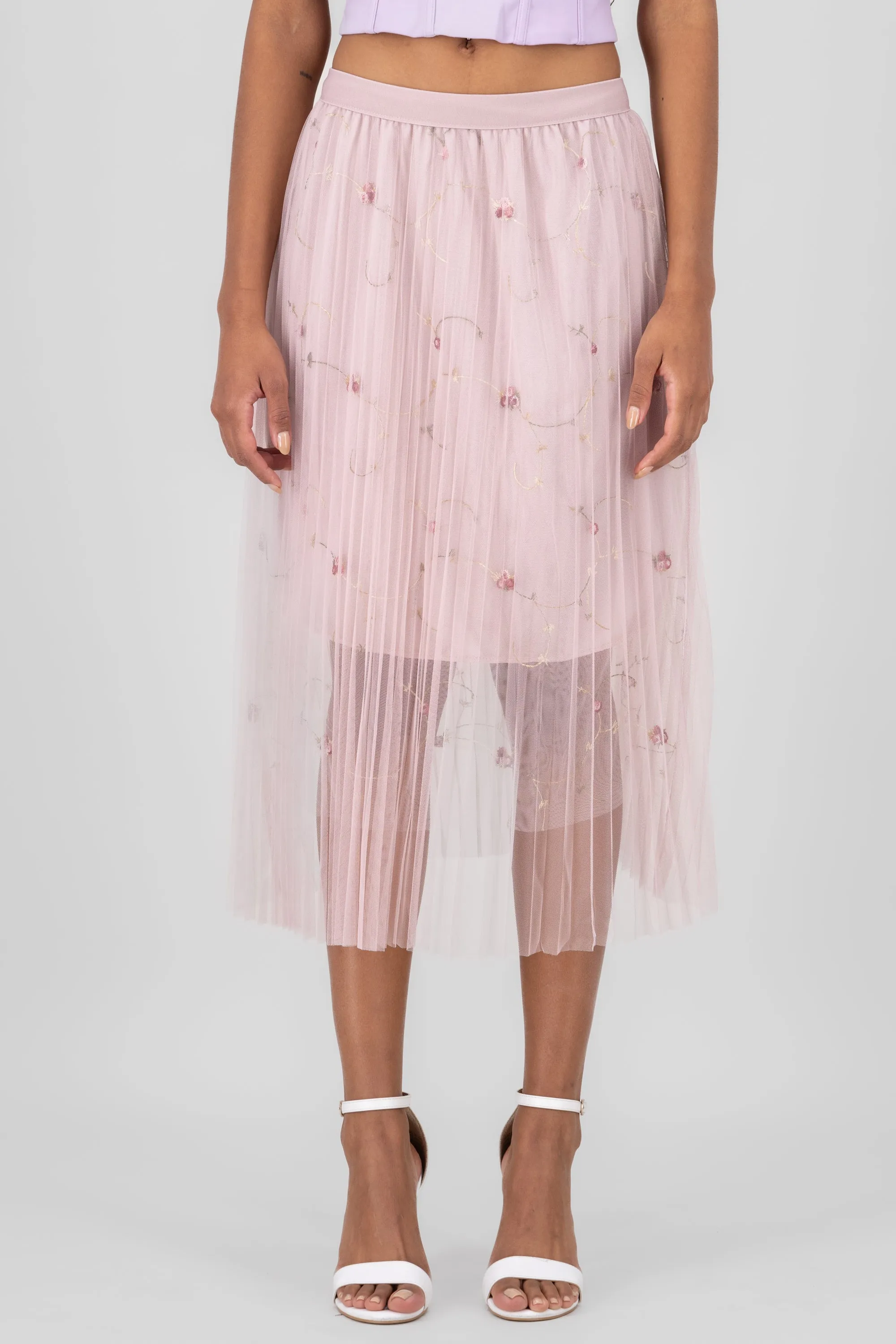 Falda midi de mesh con florecitas bordadas sold by Shasa product image thumbnail 2