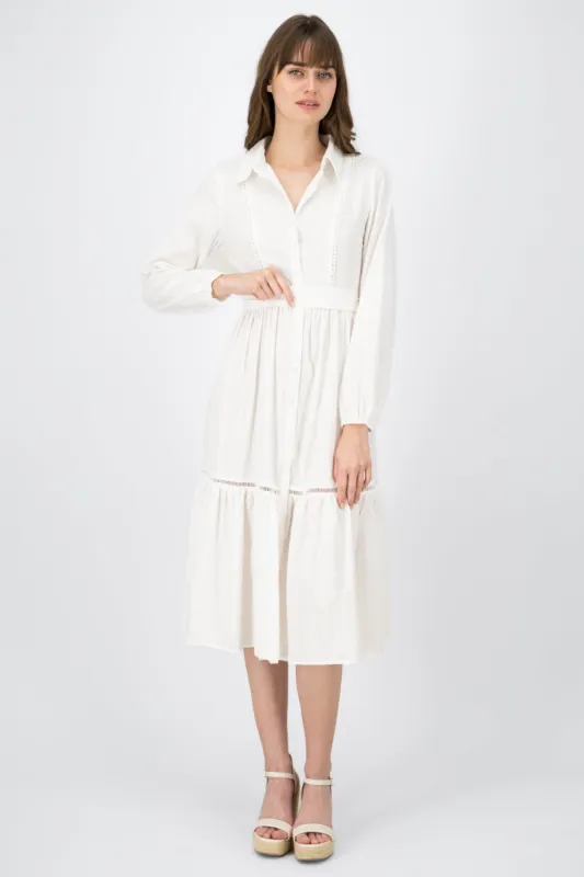 Lace Midi Dress with Jewel Button | Parallel