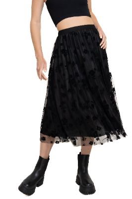 Falda midi flores flock sold by Shasa