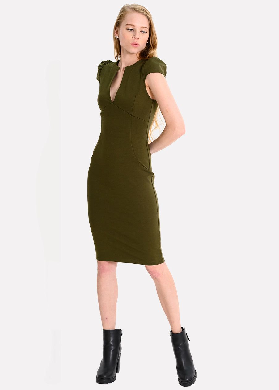 Vestido midi liso cuello v sold by Shasa