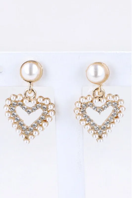 Aretes Corazon 2L Perlas Brillos sold by Shasa