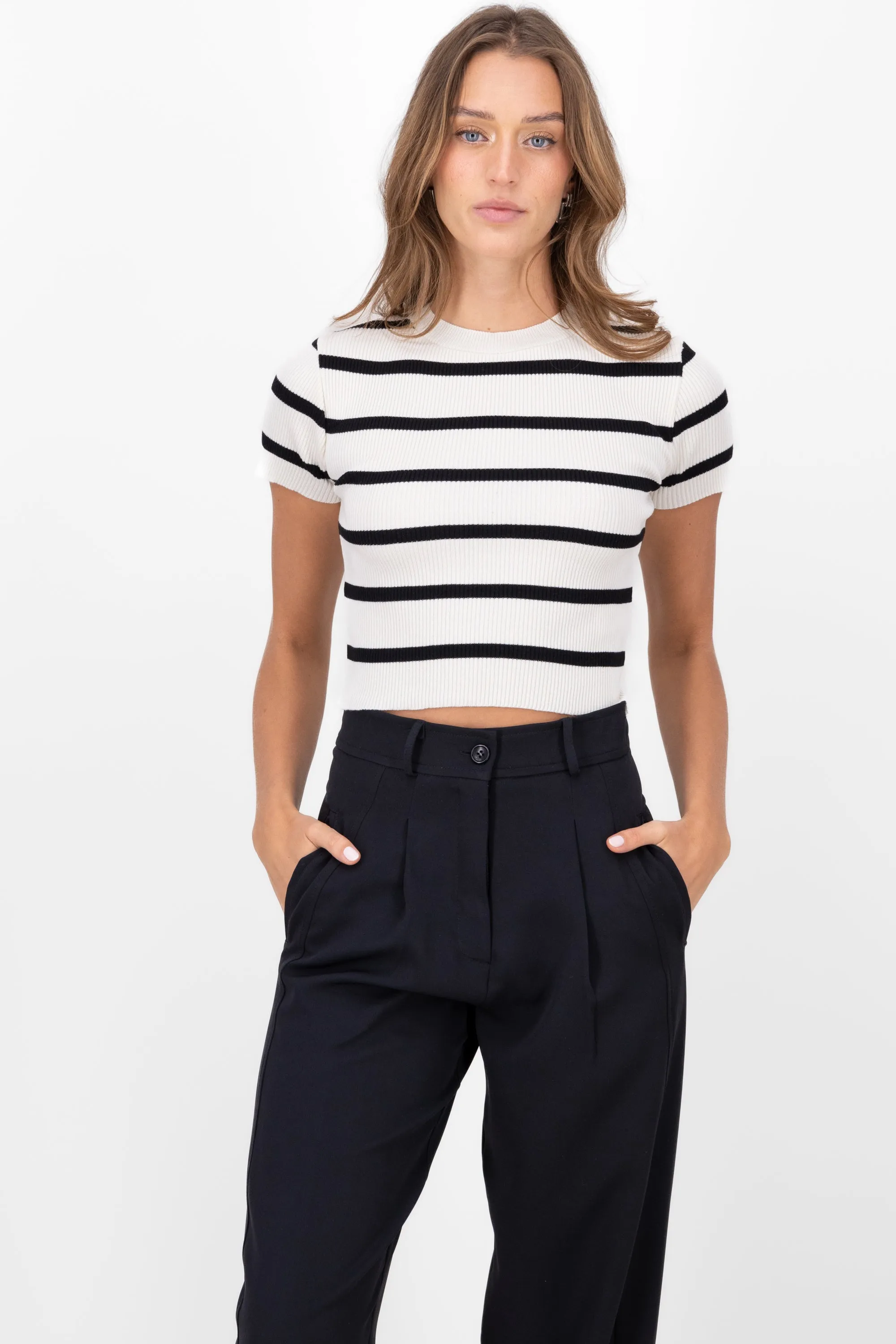 Top Tejido Manga Corta Con Rayas Delgadas Hypsters sold by Shasa