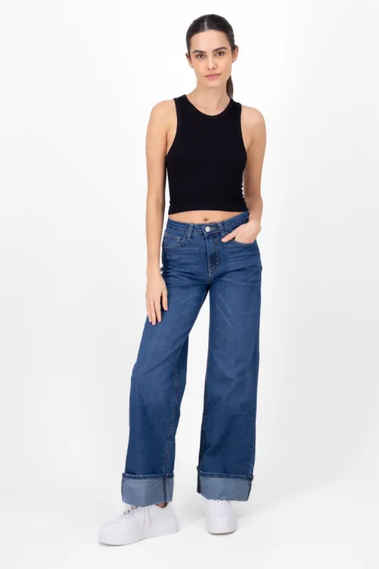 Jeans wide leg dobladillo ancho sold by Shasa