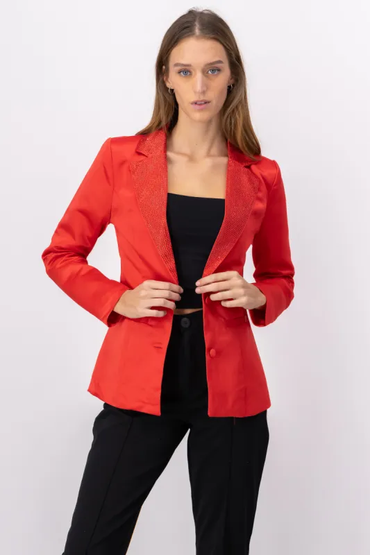 Saco satinado solapa brillos sold by Shasa