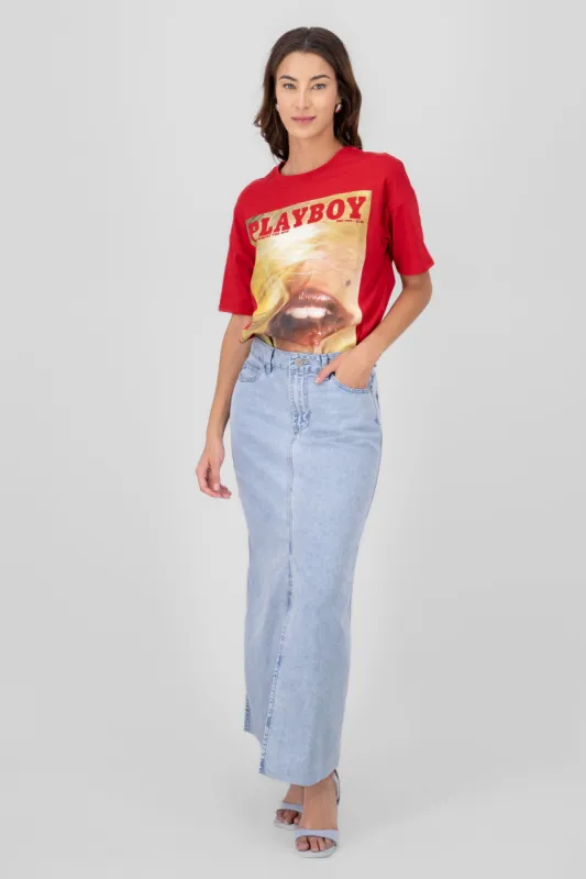 Falda maxi denim abertura al frente sold by Shasa