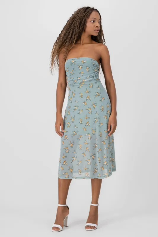 Vestido mesh drapeado estampado flores sold by Shasa