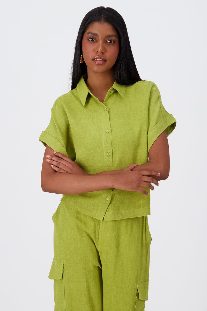 Camisa Crop Manga Corta Lino sold by Shasa