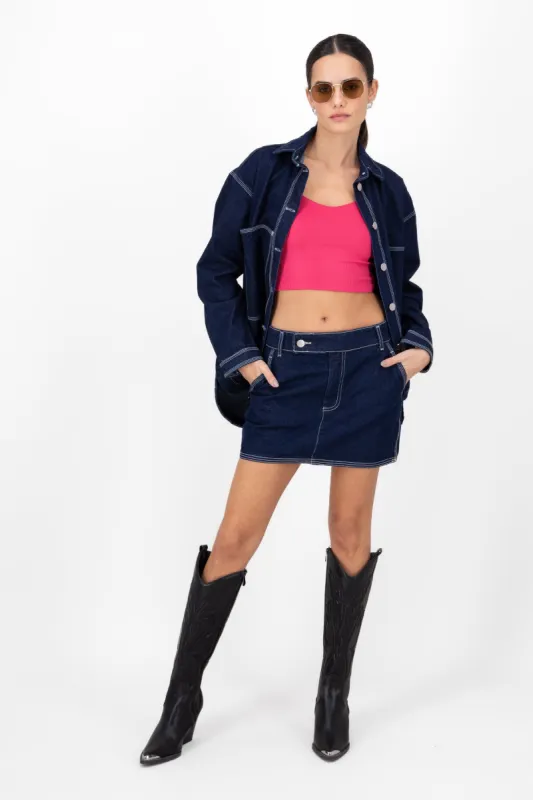 Falda Mini Denim Detalle Color Costuras Hypsters sold by Shasa