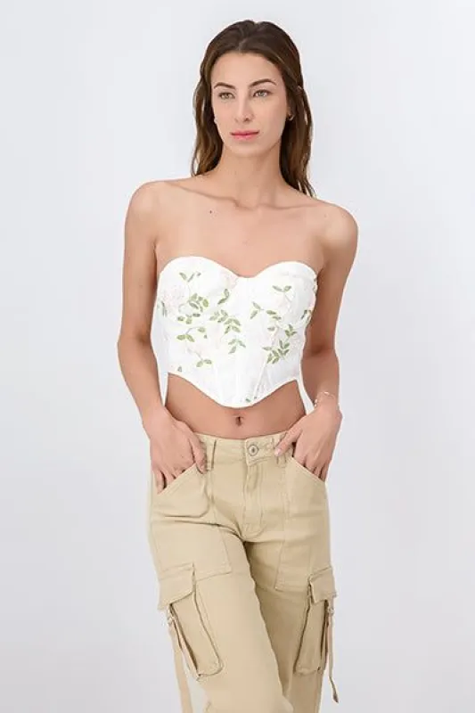Top bustier flores bordadas sold by Shasa