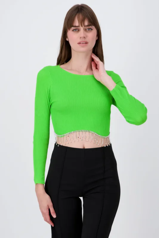 Top Manga Larga Cuello Redondo Detalle Brillos sold by Shasa