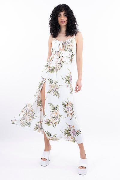 Vestido maxi abertura flores sold by Shasa