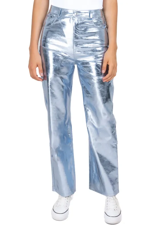 Pantalón recto metálico liso sold by Shasa