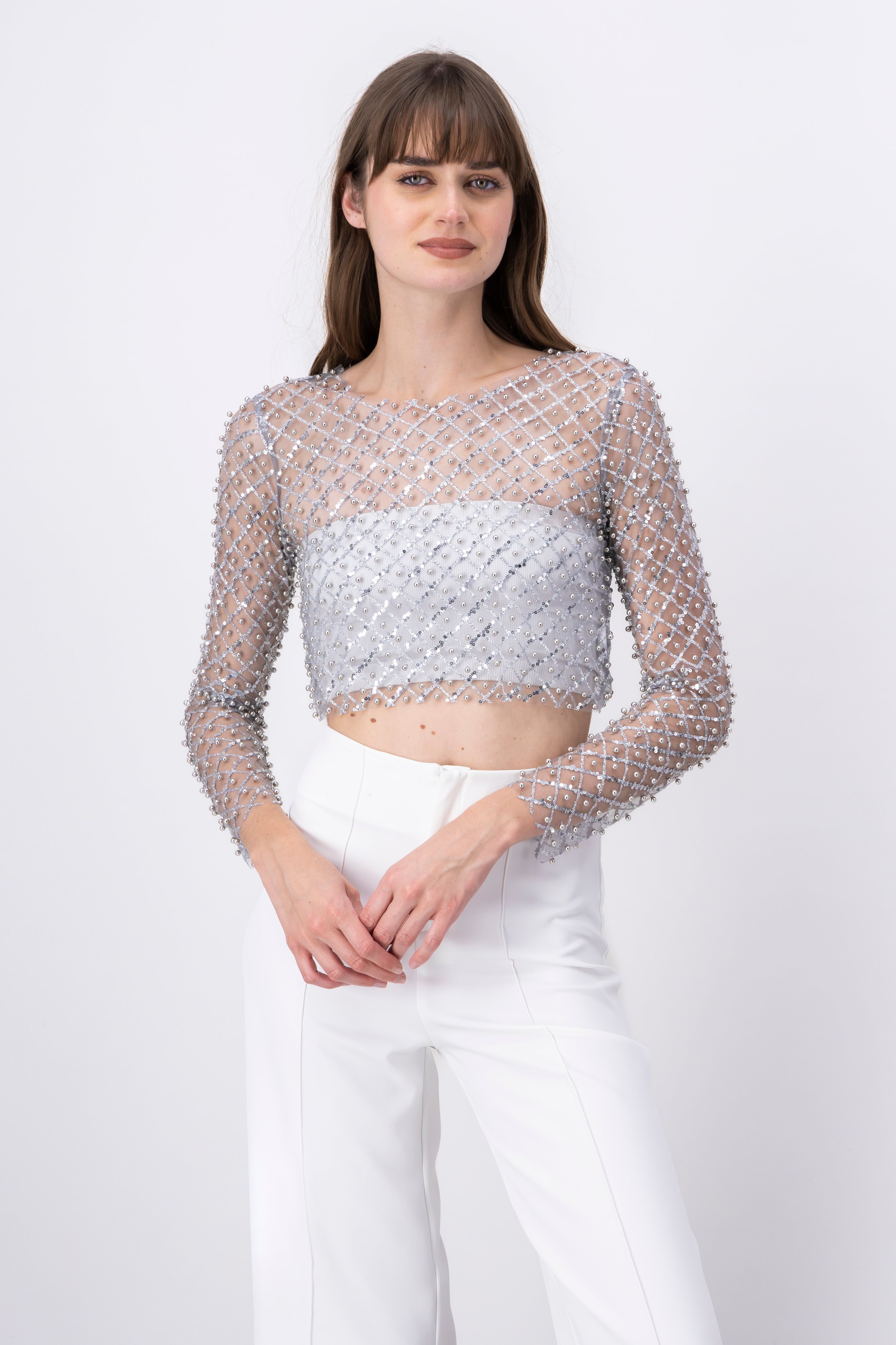 Top crop mesh perlas lentejuelas sold by Shasa product image thumbnail 2