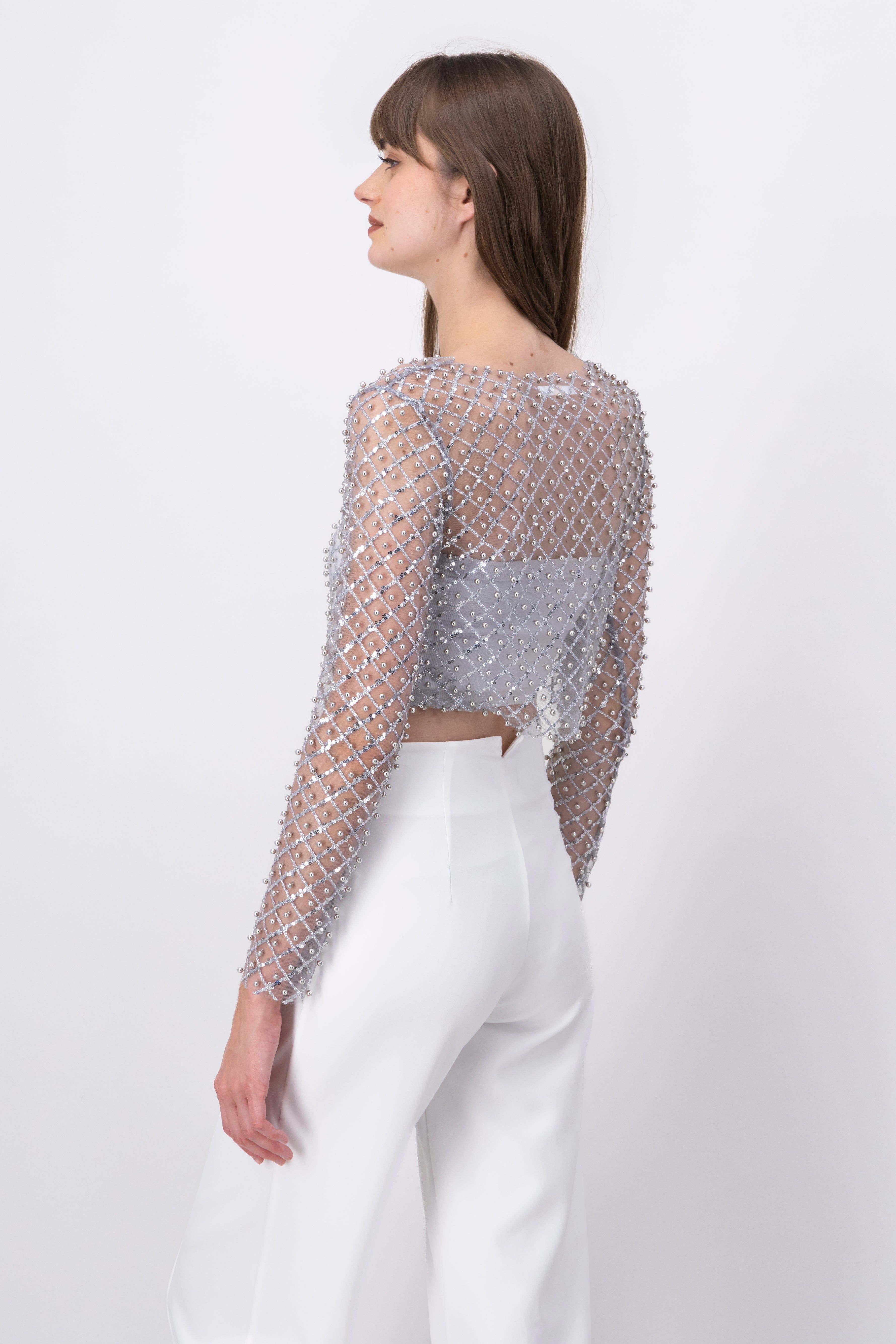 Top crop mesh perlas lentejuelas sold by Shasa product image thumbnail 4