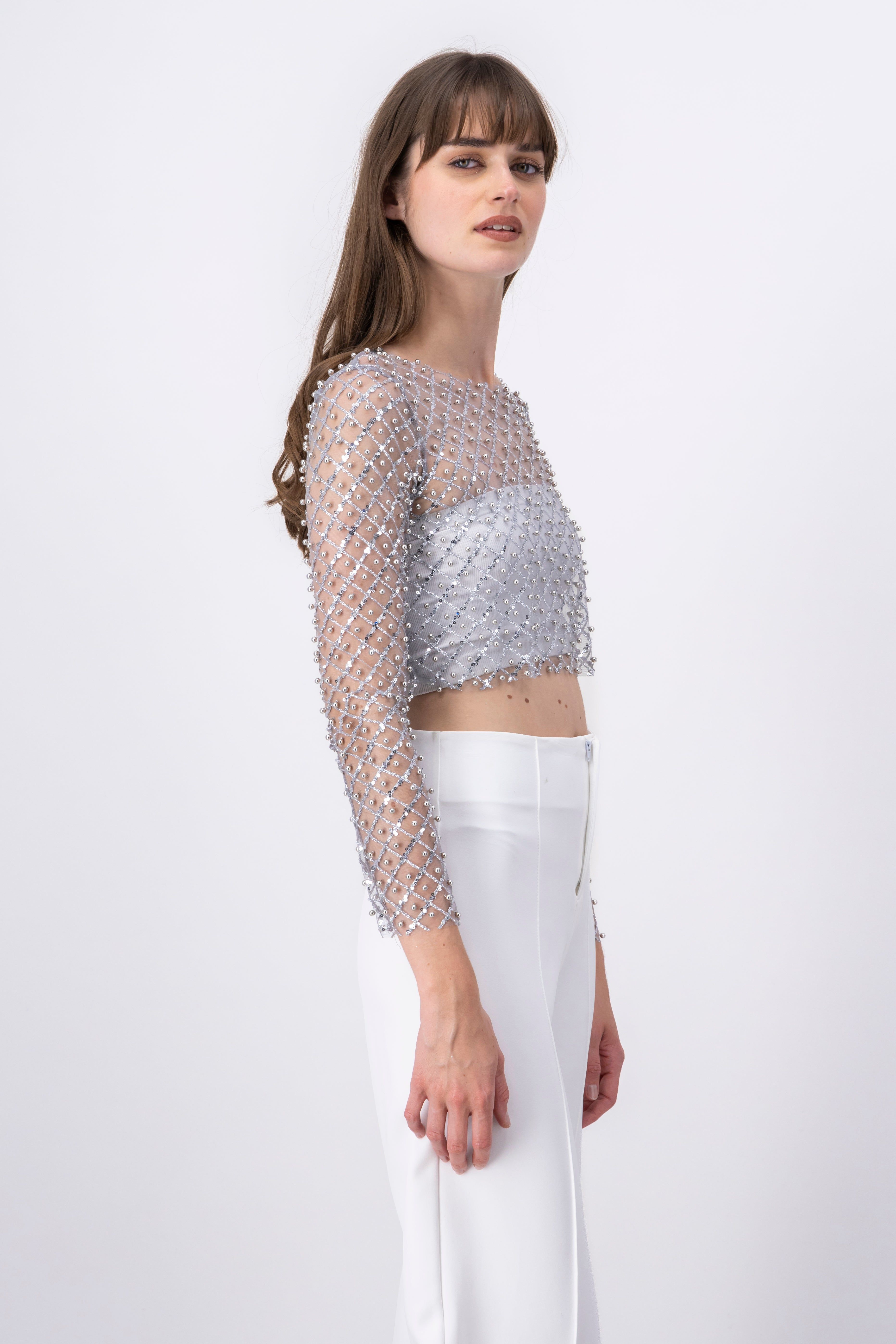 Top crop mesh perlas lentejuelas sold by Shasa product image thumbnail 3