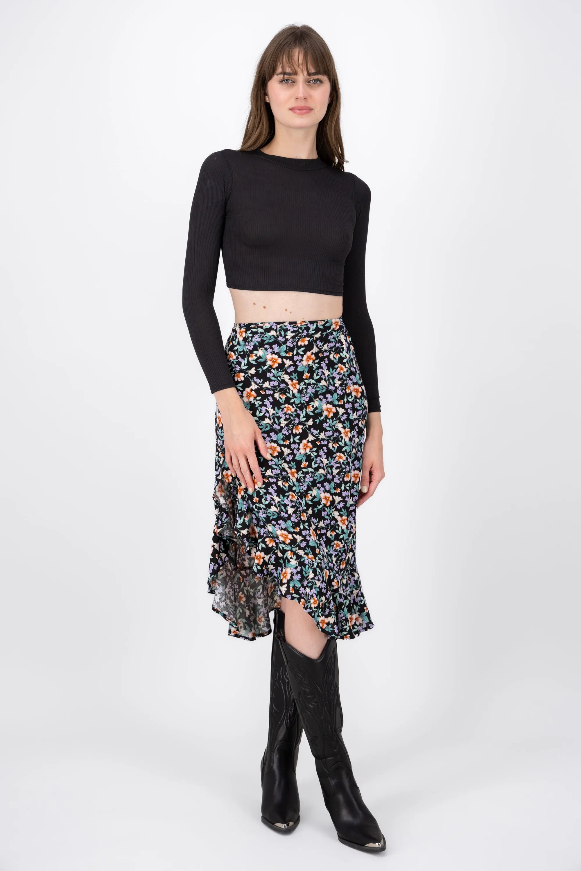 Falda Midi Flores Detalle Abertura sold by Shasa