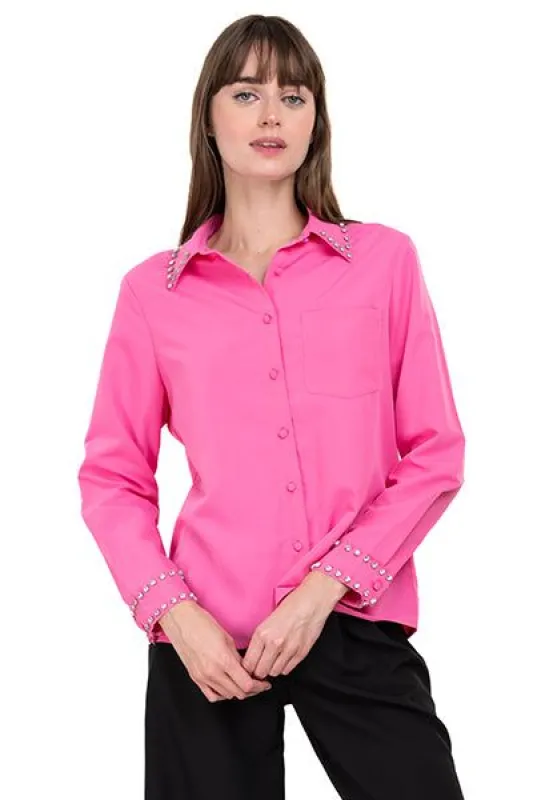 Camisa aplicación brillos solapa sold by Shasa