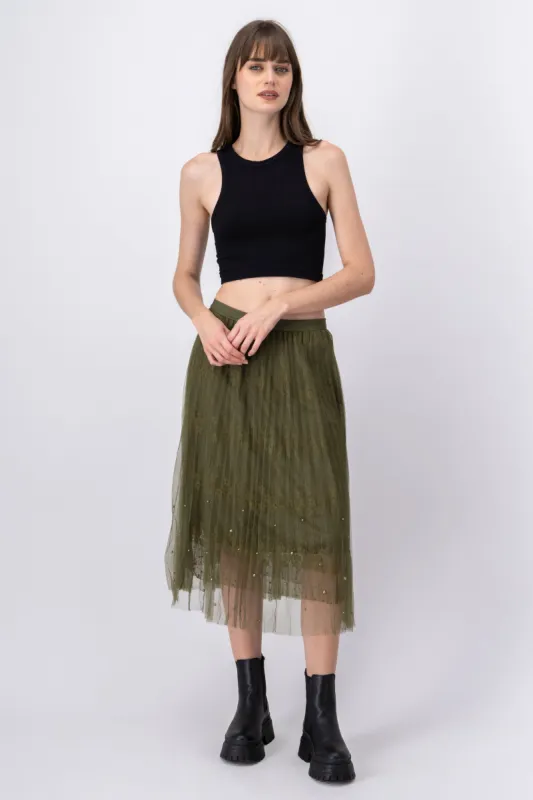 Falda midi plisado mesh sold by Shasa