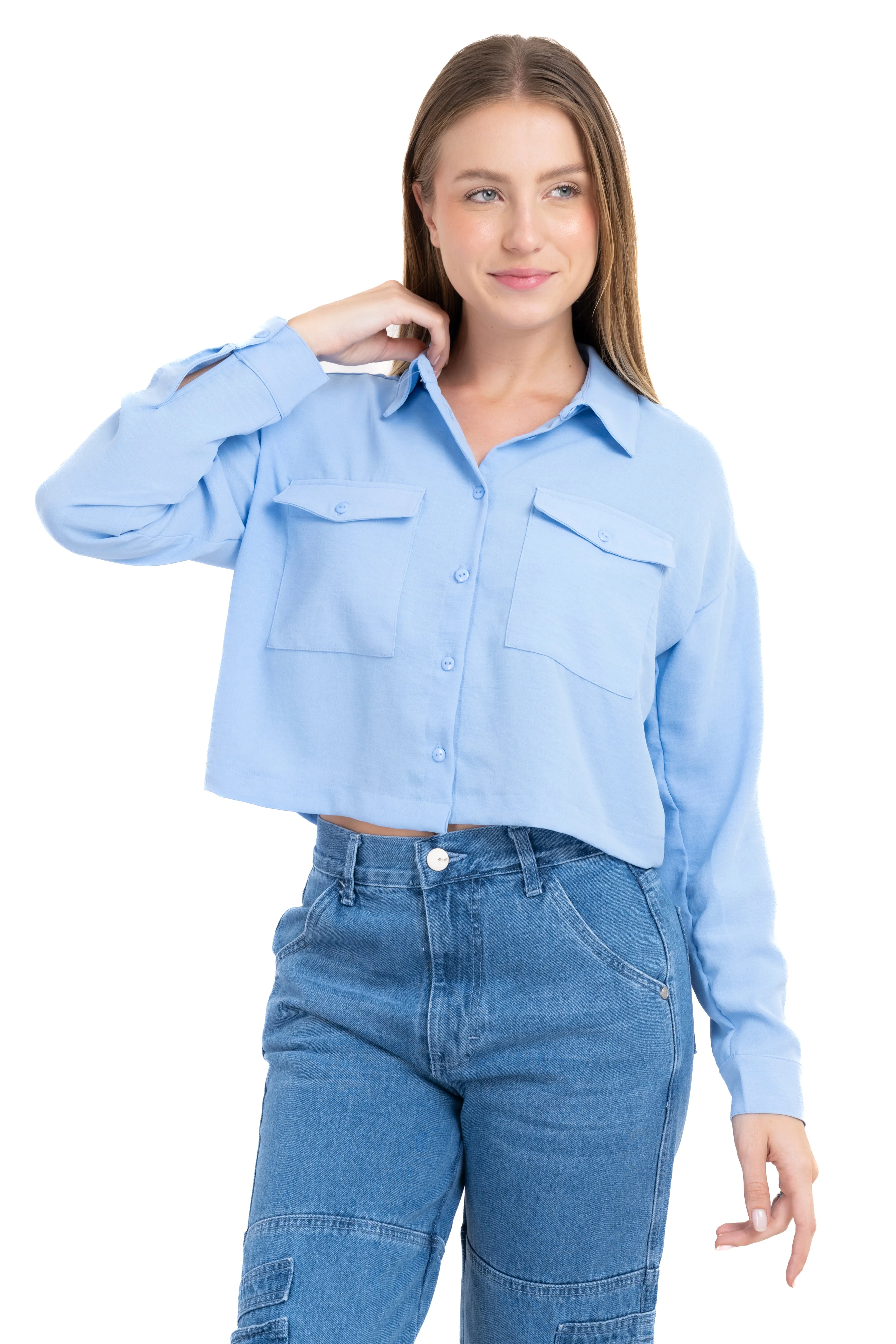 Camisa crop lisa bolsillos sold by Shasa