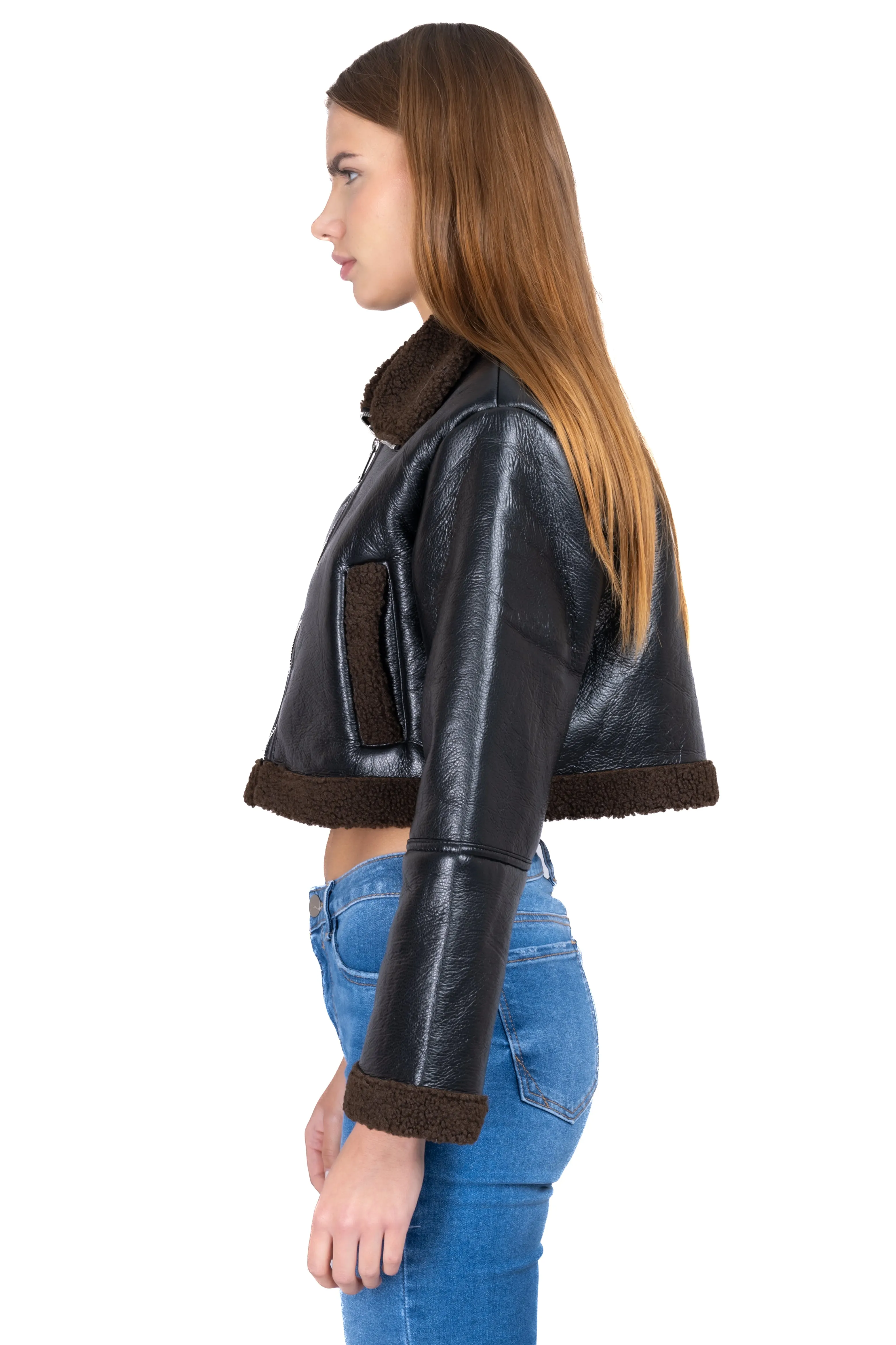 Chamarra aviador wet PU con borrego sold by Shasa product image thumbnail 3