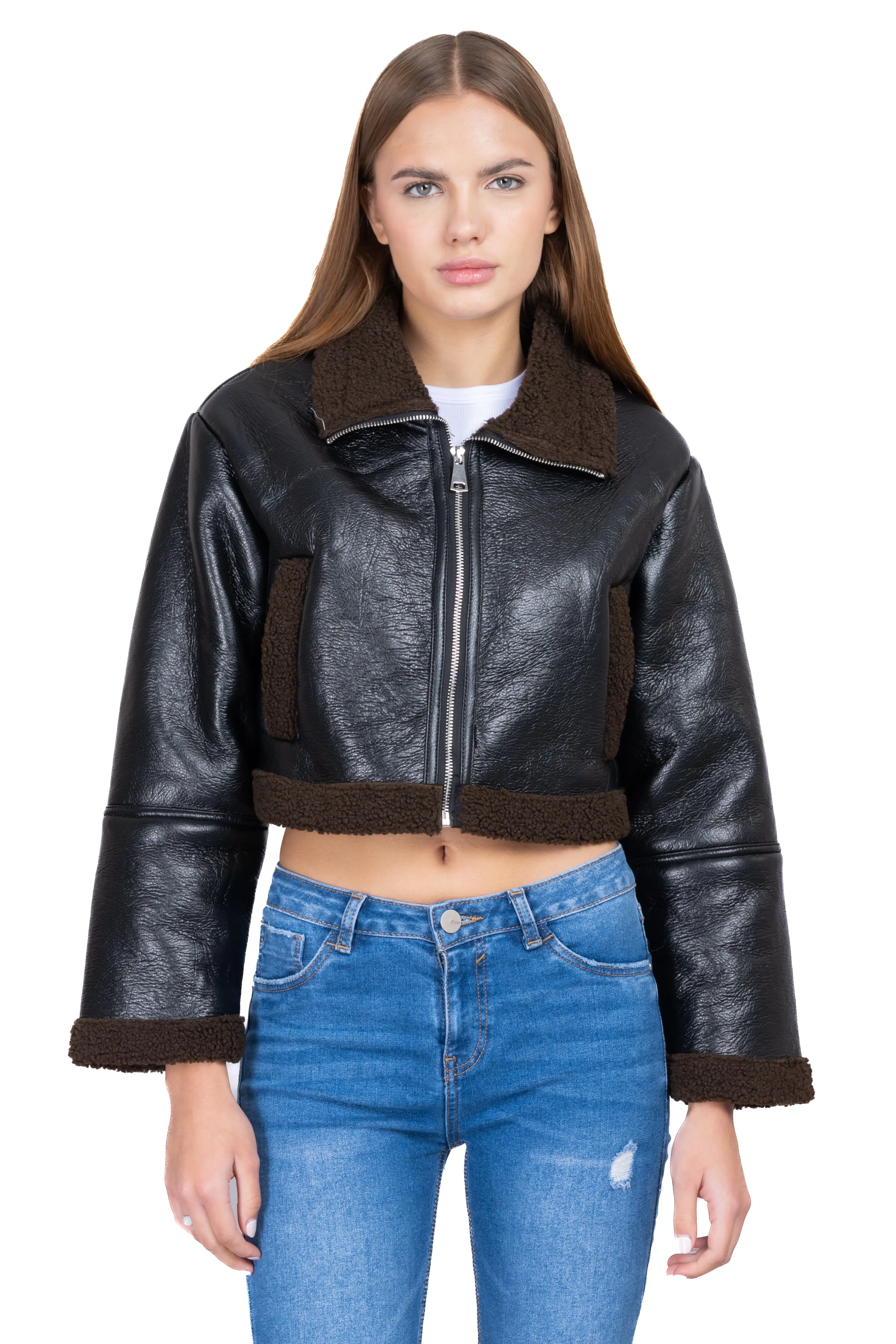 Chamarra aviador wet PU con borrego sold by Shasa product image thumbnail 2