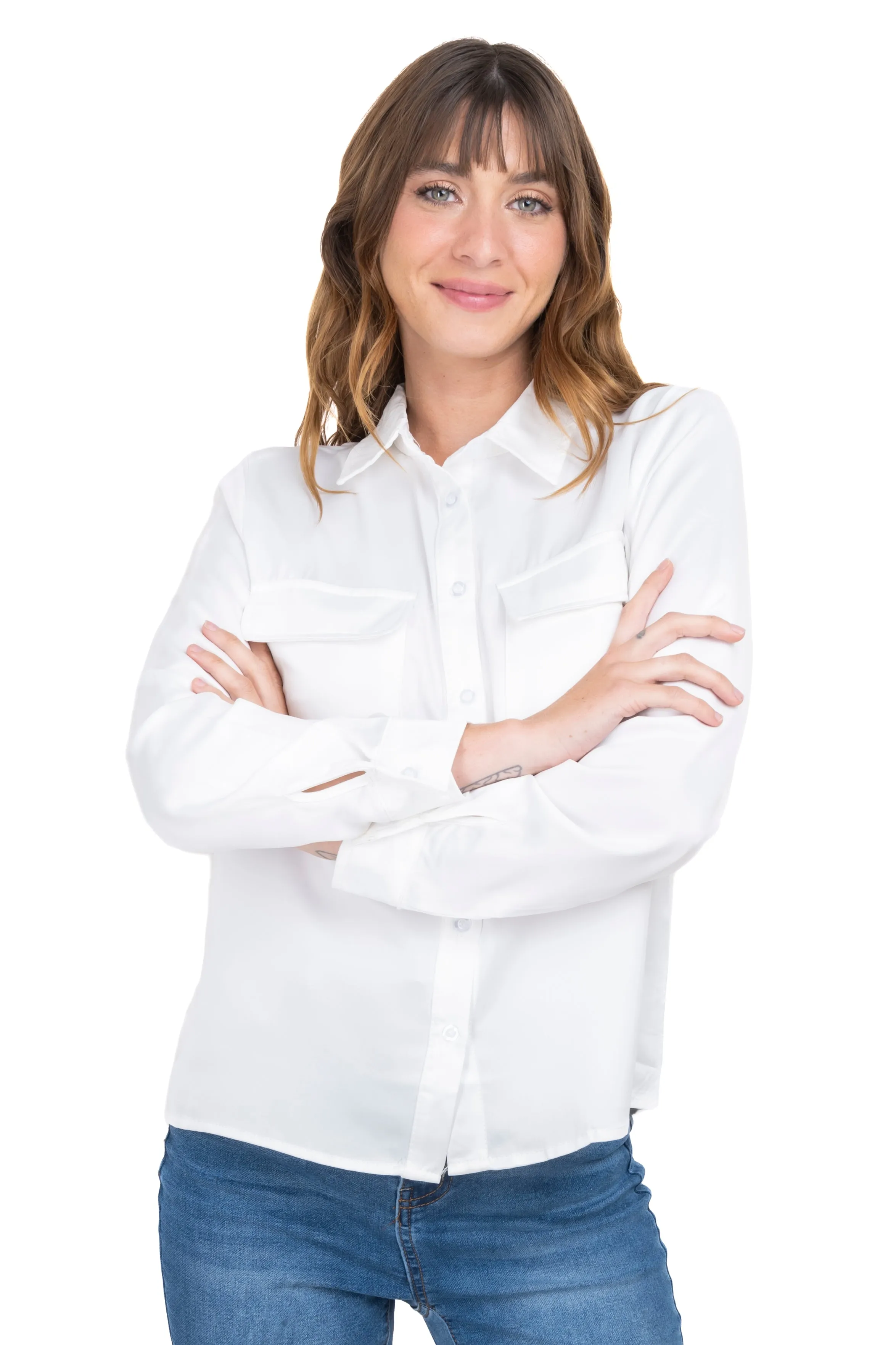 Camisa satinada bolsillos solapa sold by Shasa