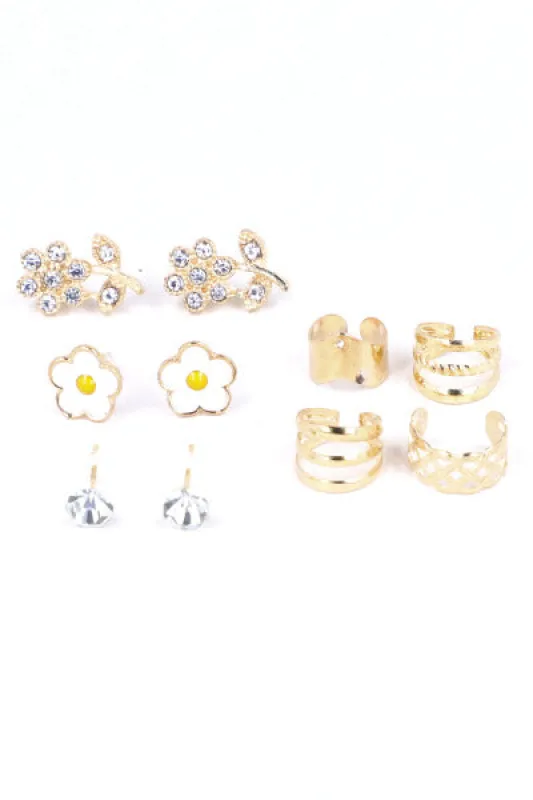 Set 3 Pares Aretes Earcuff Flor sold by Shasa