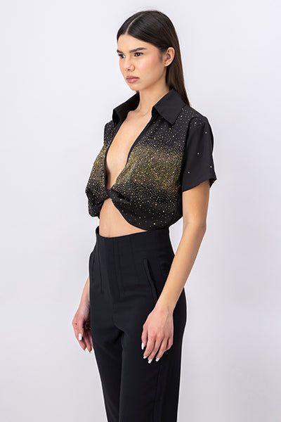 Camisa crop nudo brillos sold by Shasa product image thumbnail 3