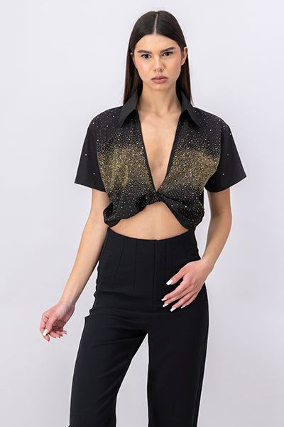 Camisa crop nudo brillos sold by Shasa product image thumbnail 2