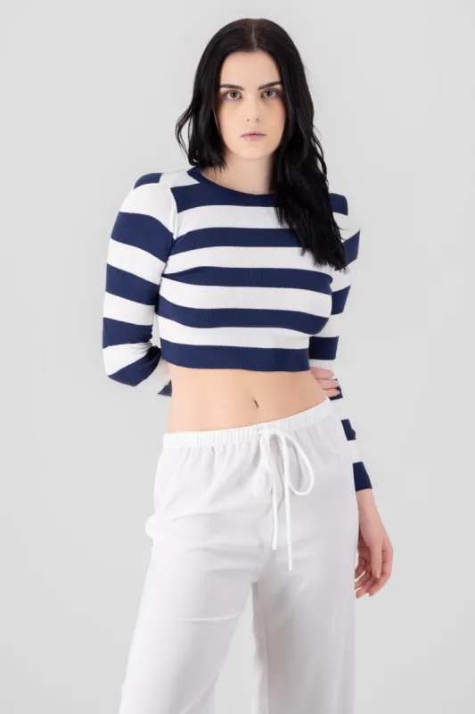 Suéter crop acanalado rayas sold by Shasa