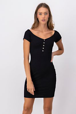 Vestido mini acanalado botones sold by Shasa