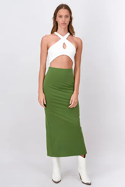 Falda midi lisa abertura sold by Shasa