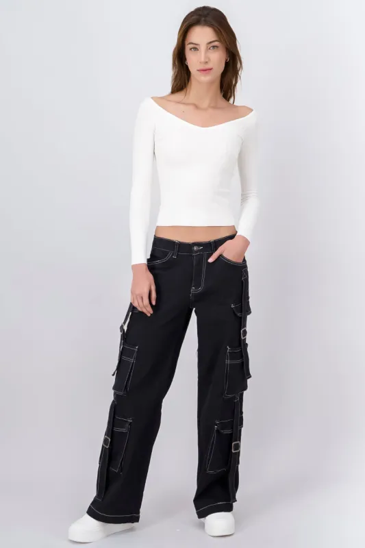 Pantalon Denim Wide Leg Cargo sold by Shasa