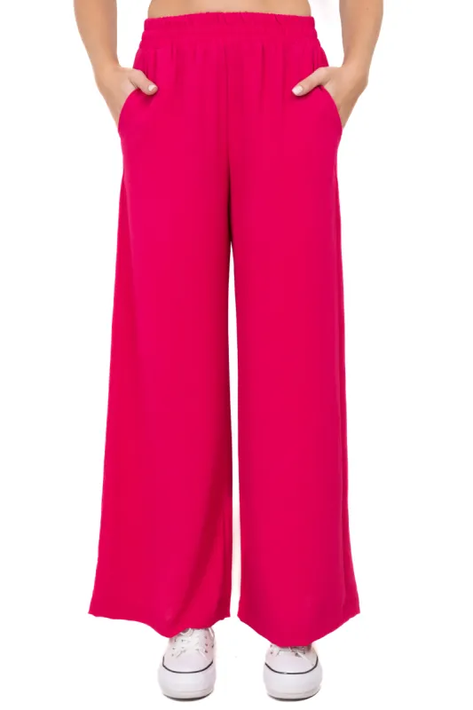 Pantalón amplio monocolor cintura elástica sold by Shasa