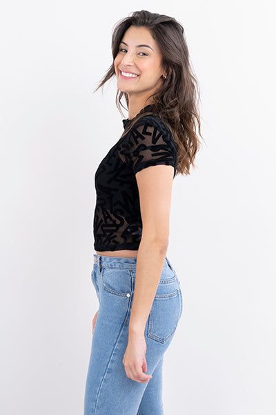 Top mesh flock letras manga larga sold by Shasa product image thumbnail 3