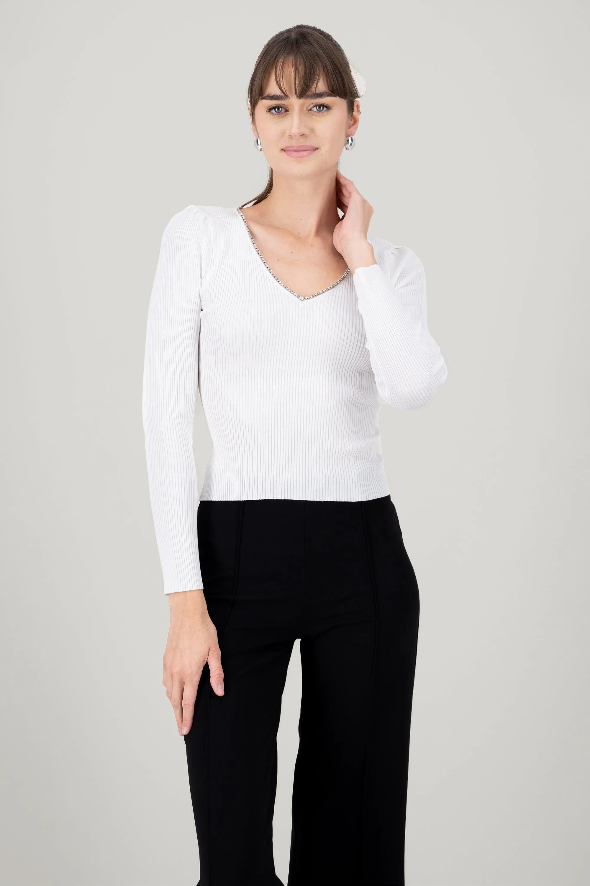 Top tejido mangalarga escote V con brillos Hypster sold by Shasa product image thumbnail 2