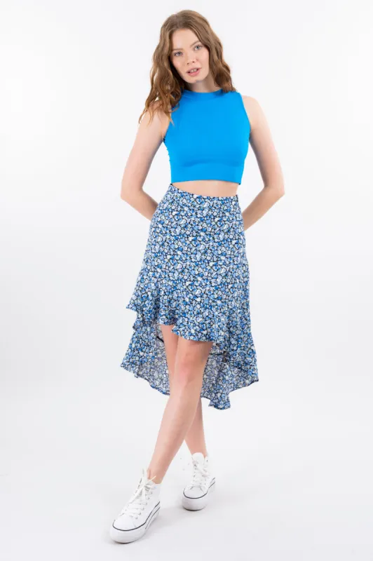Falda midi asimétrica flores sold by Shasa