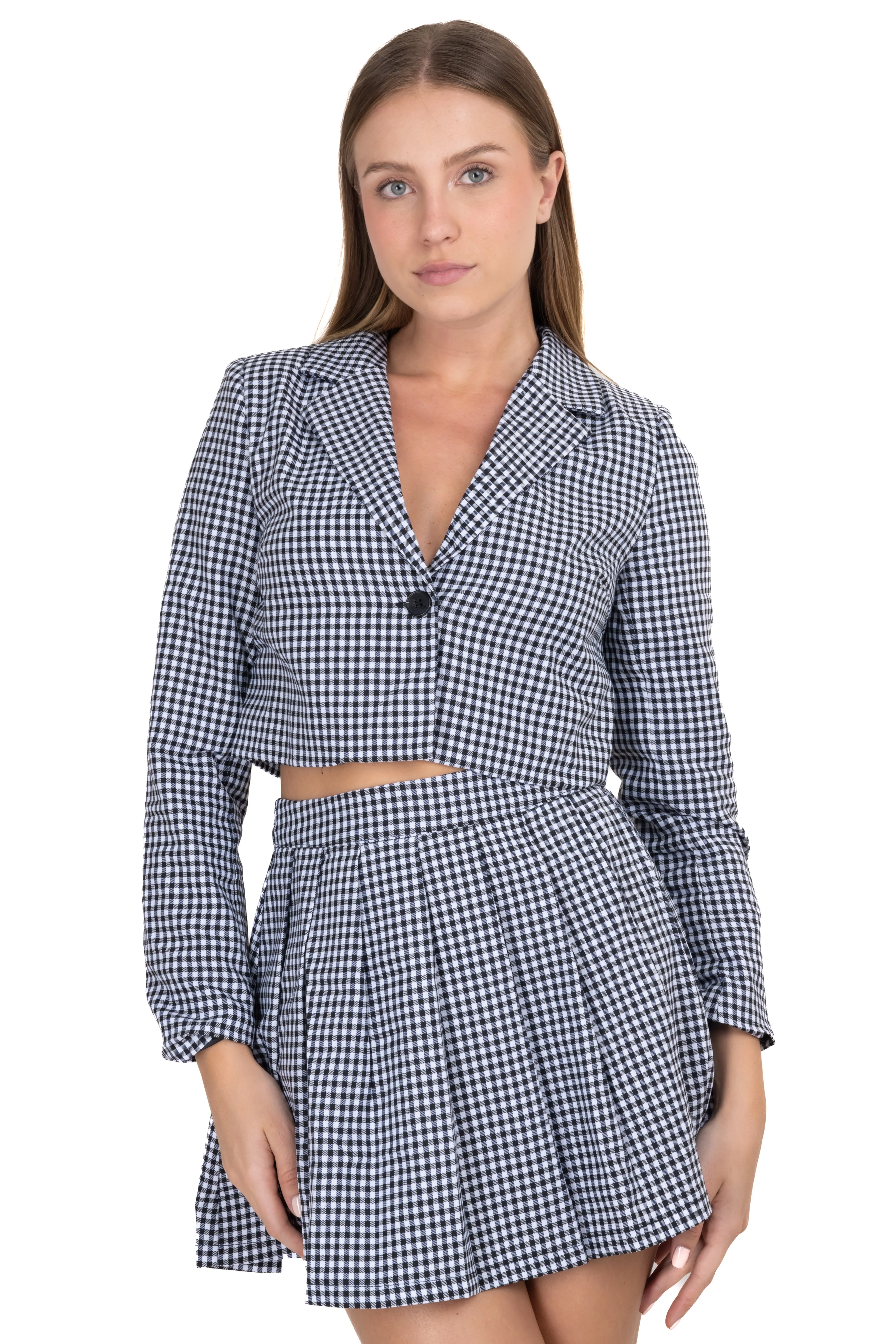 Saco crop cuadros bicolor sold by Shasa