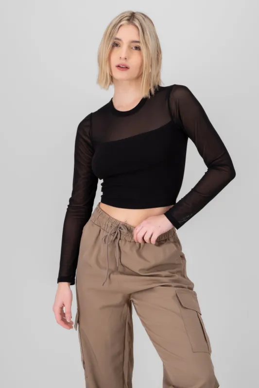 Top manga larga mesh sold by Shasa